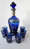 Venetian Silver Overlay Cobalt blue Scenes & Lion of Venice Decanter Set