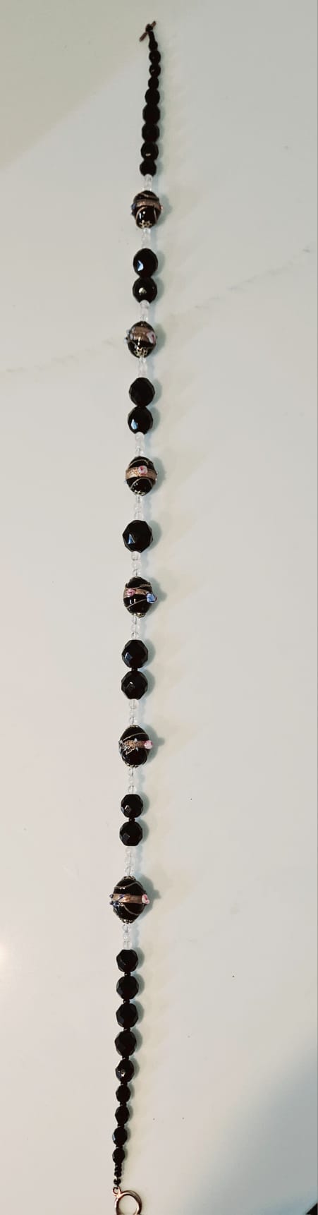 Vintage Venetian Glass, Onyx and aventurine bead necklace 1940s