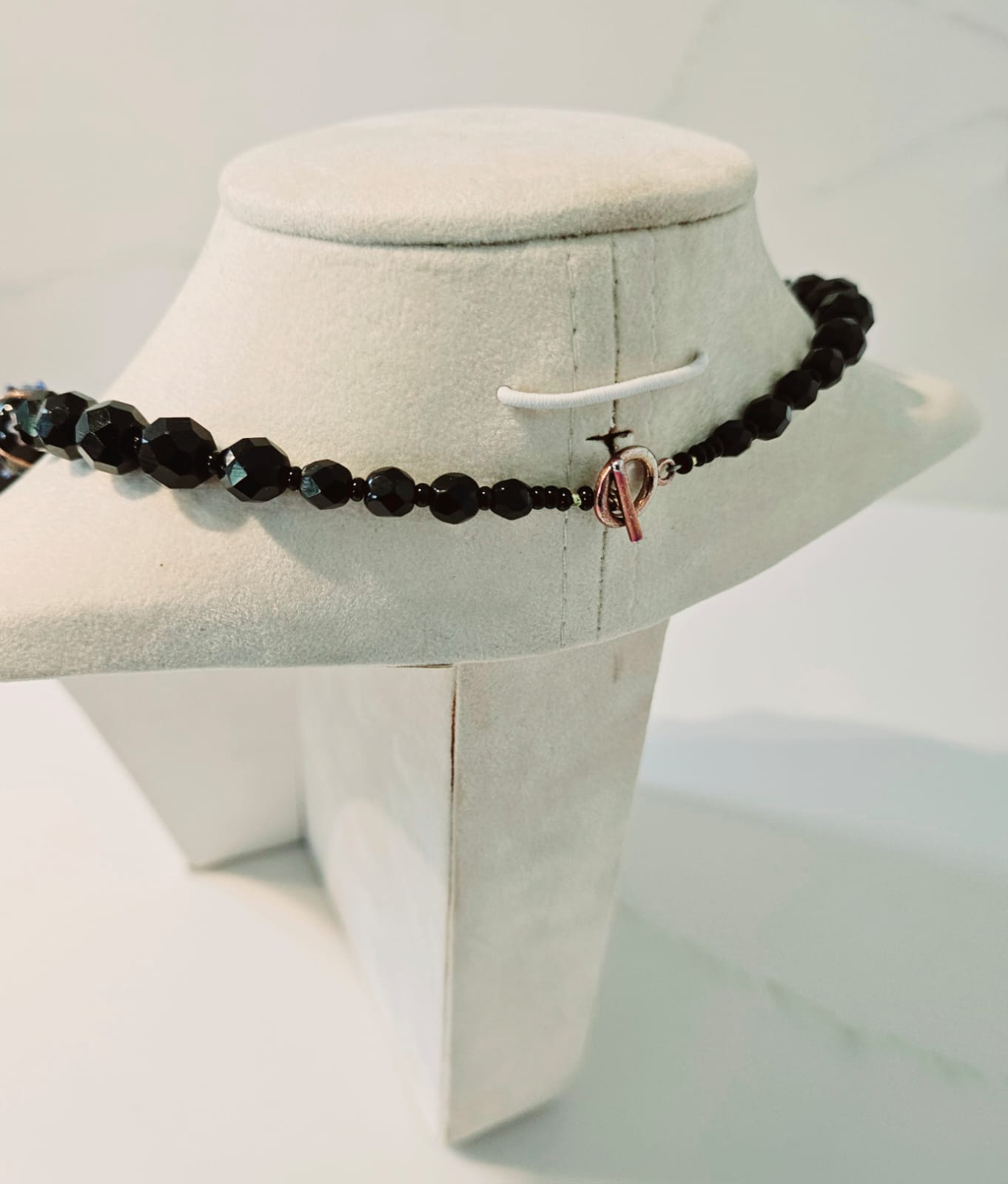 Vintage Venetian Glass, Onyx and aventurine bead necklace 1940s