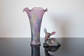 Rueven Art Glass Vase and Fawn figurine Hand Painted Frosted Drip Glaze Finish