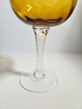 Vintage Yellow Empoli Brandy Balloon MCM Art Glass Optical Rib Long Twist Stem