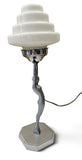 Original Art Deco "DIANE" Lamp, brushed silver w/ white stepped shade c1930s