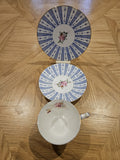Vintage Crown Staffordshire China Blue pattern & Roses trio F15539