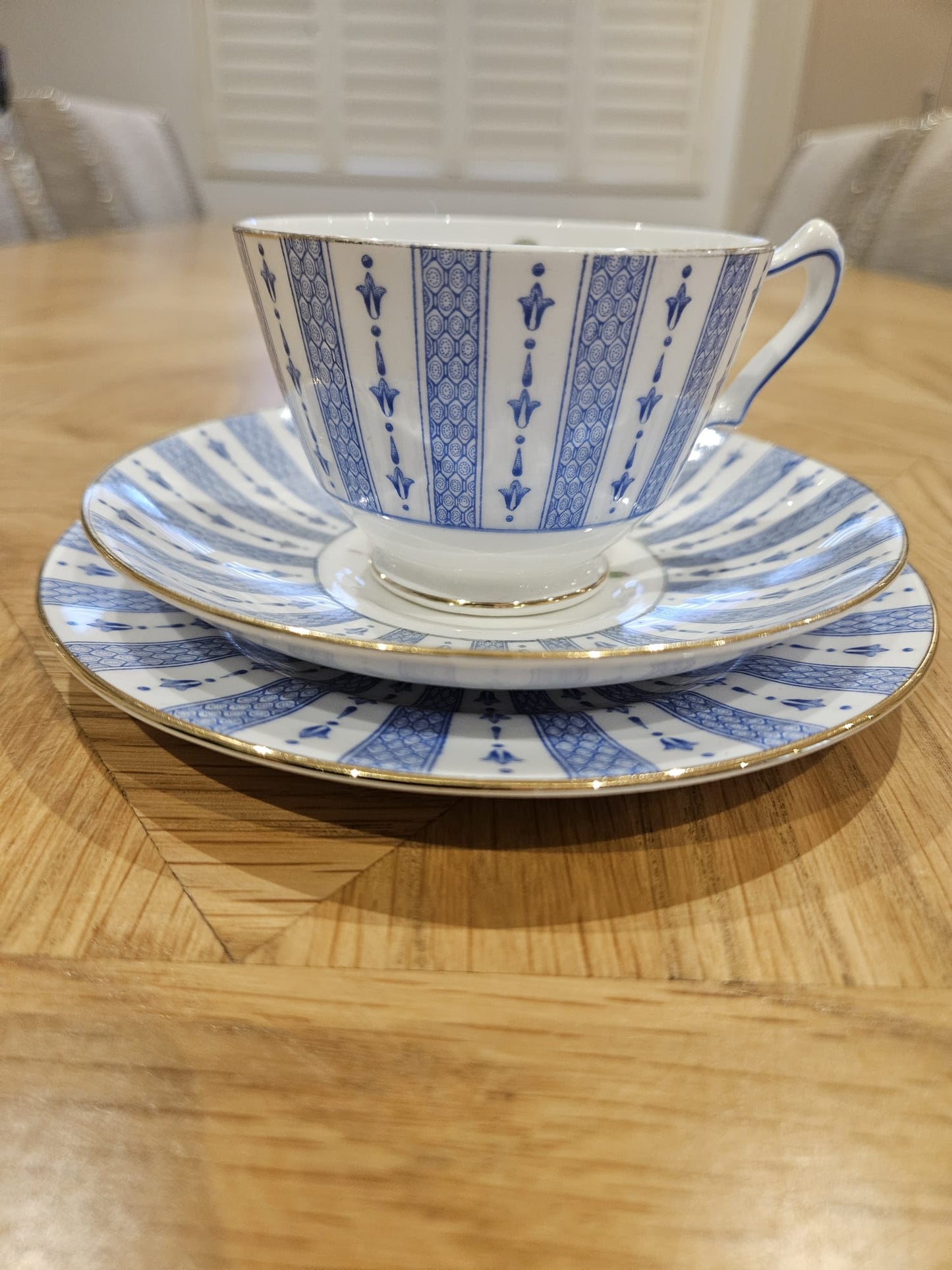 Vintage Crown Staffordshire China Blue pattern & Roses trio F15539