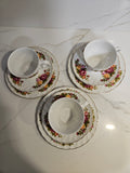 3 x Cottage Roses tea cups trio by Wood & Sons circa 1950s