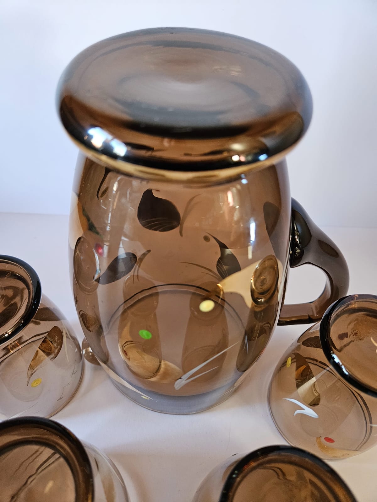 Vintage 5 Pc Amber Glass Lemonade Set with 4 Glasses