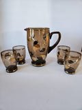 Vintage 5 Pc Amber Glass Lemonade Set with 4 Glasses