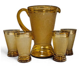 Retro Amber Sugar Frosted Pitcher and 4 Glasses c.1950