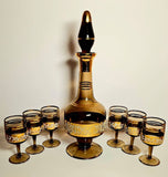 Vintage Amber Decanter Set with 6 Glasses Bohemia Crystal Czechoslovakia