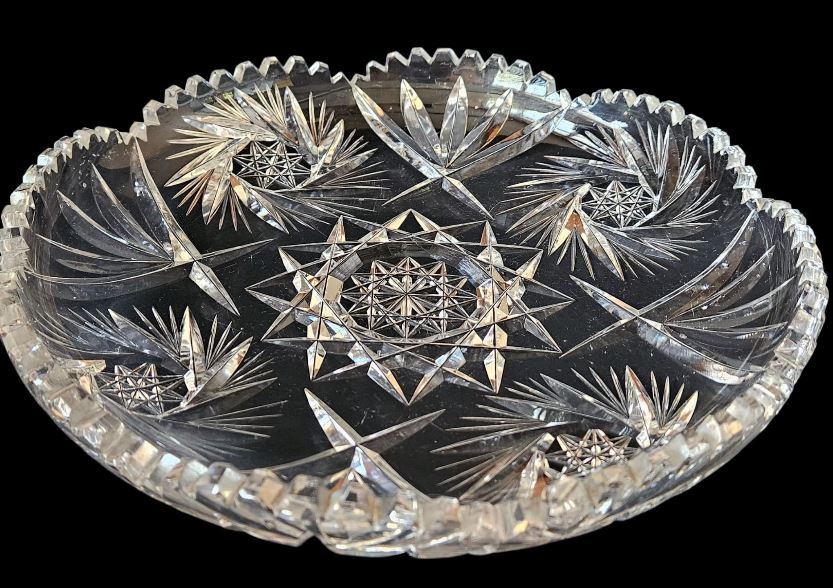 Antique American Brilliant Period Cut platter with Pinwheel, Hobstar patterns c.1900