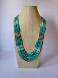 Aqua Green & Silver Tone Vintage Tribal Style Seed Bead Necklace