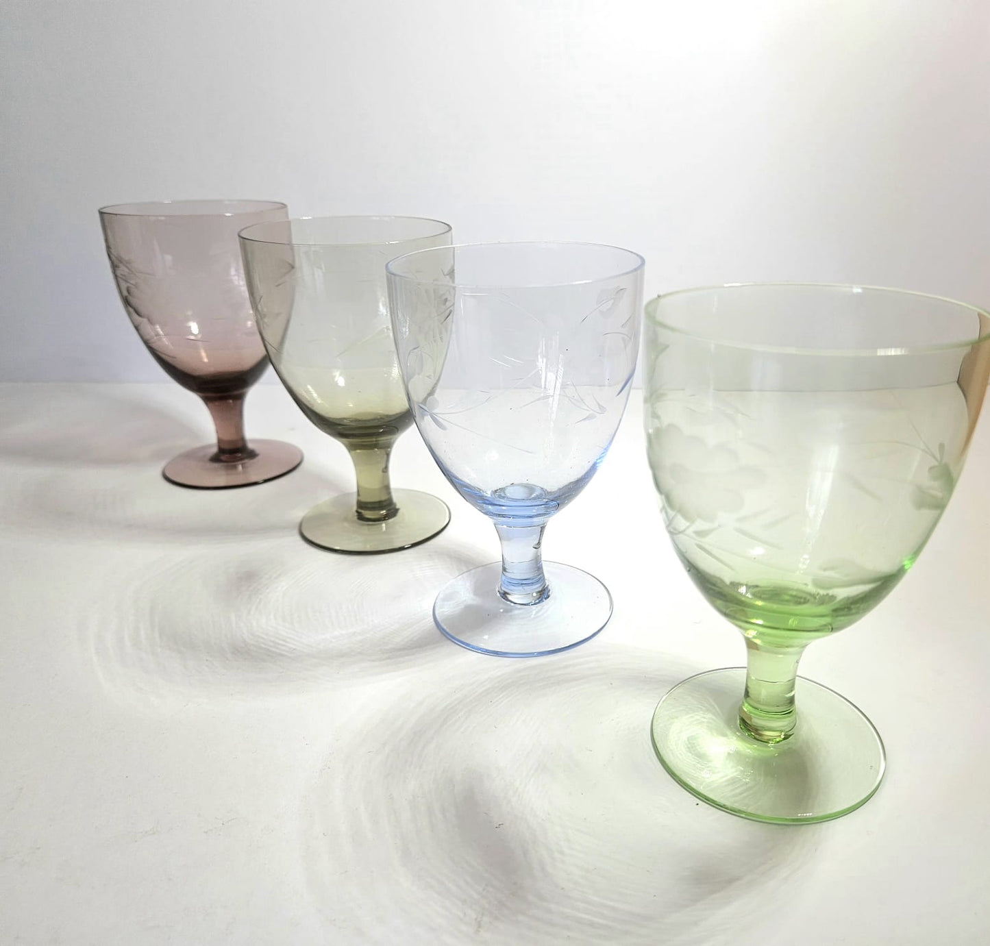 4 x Harlequin Short Stemmed Wine / Water Glasses with Etched Floral Pattern