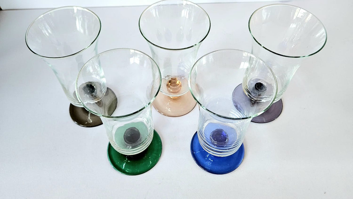 5 x 1940s Harlequin short stem wine/parfait glasses