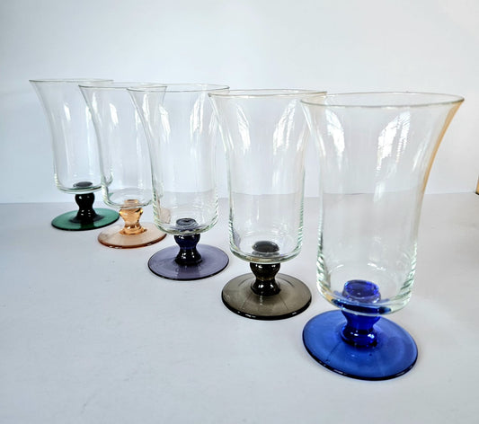 5 x 1940s Harlequin short stem wine/parfait glasses