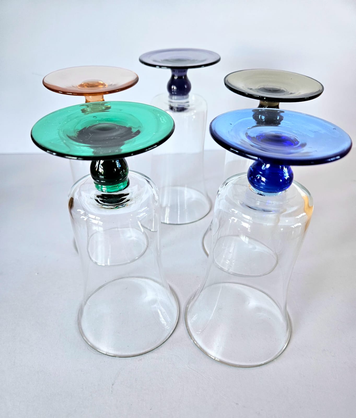 5 x 1940s Harlequin short stem wine/parfait glasses