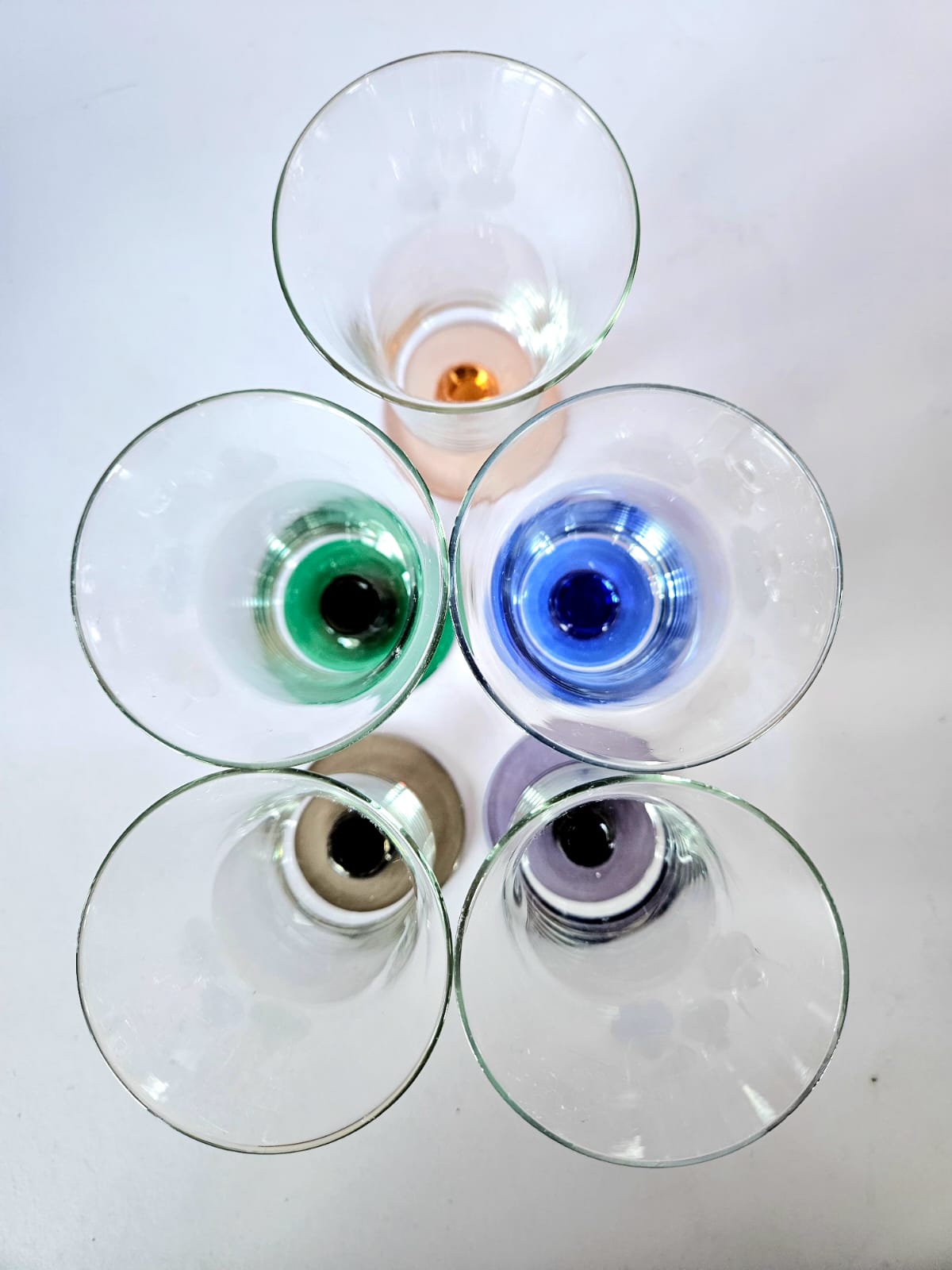 5 x 1940s Harlequin short stem wine/parfait glasses