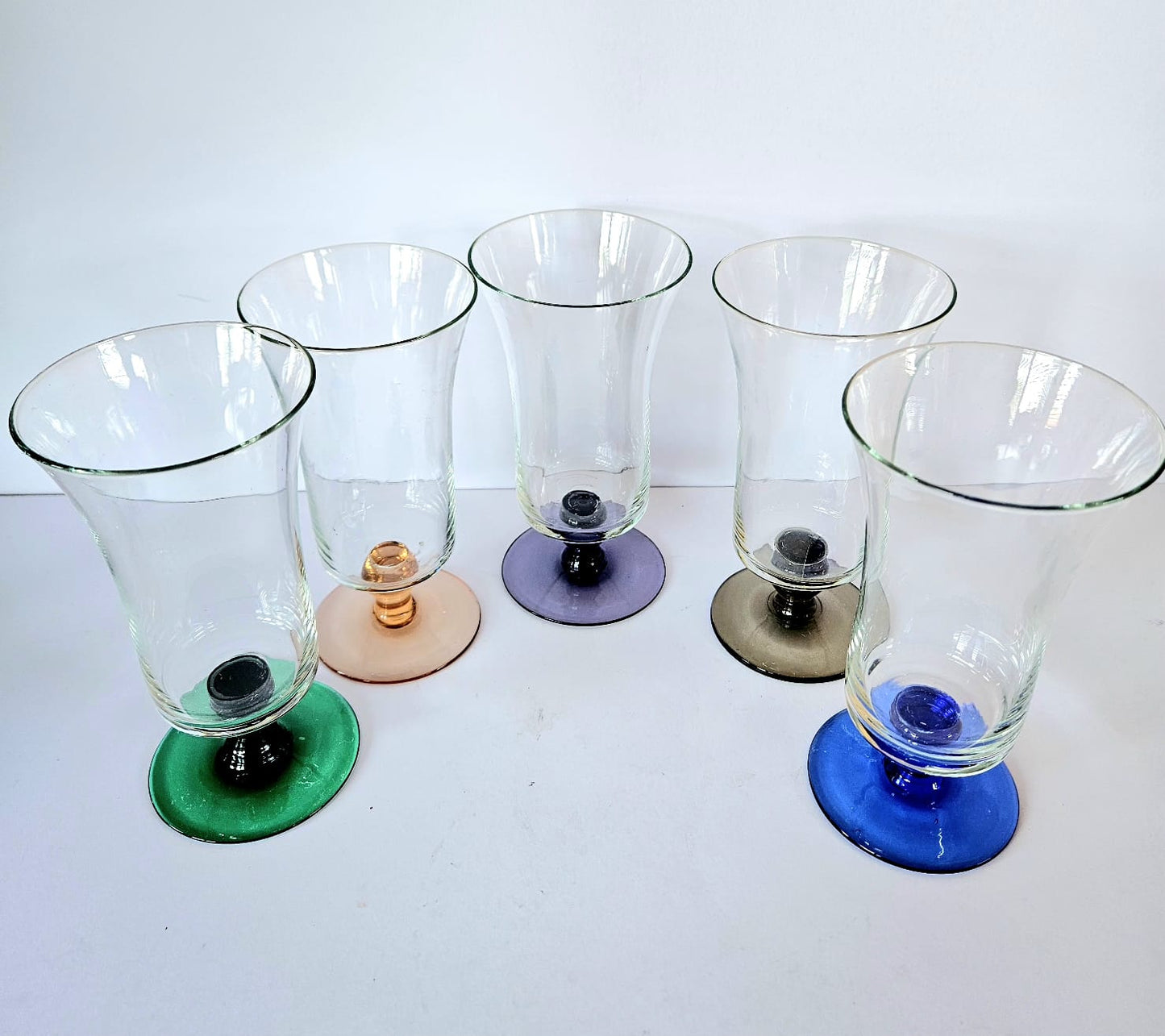 5 x 1940s Harlequin short stem wine/parfait glasses