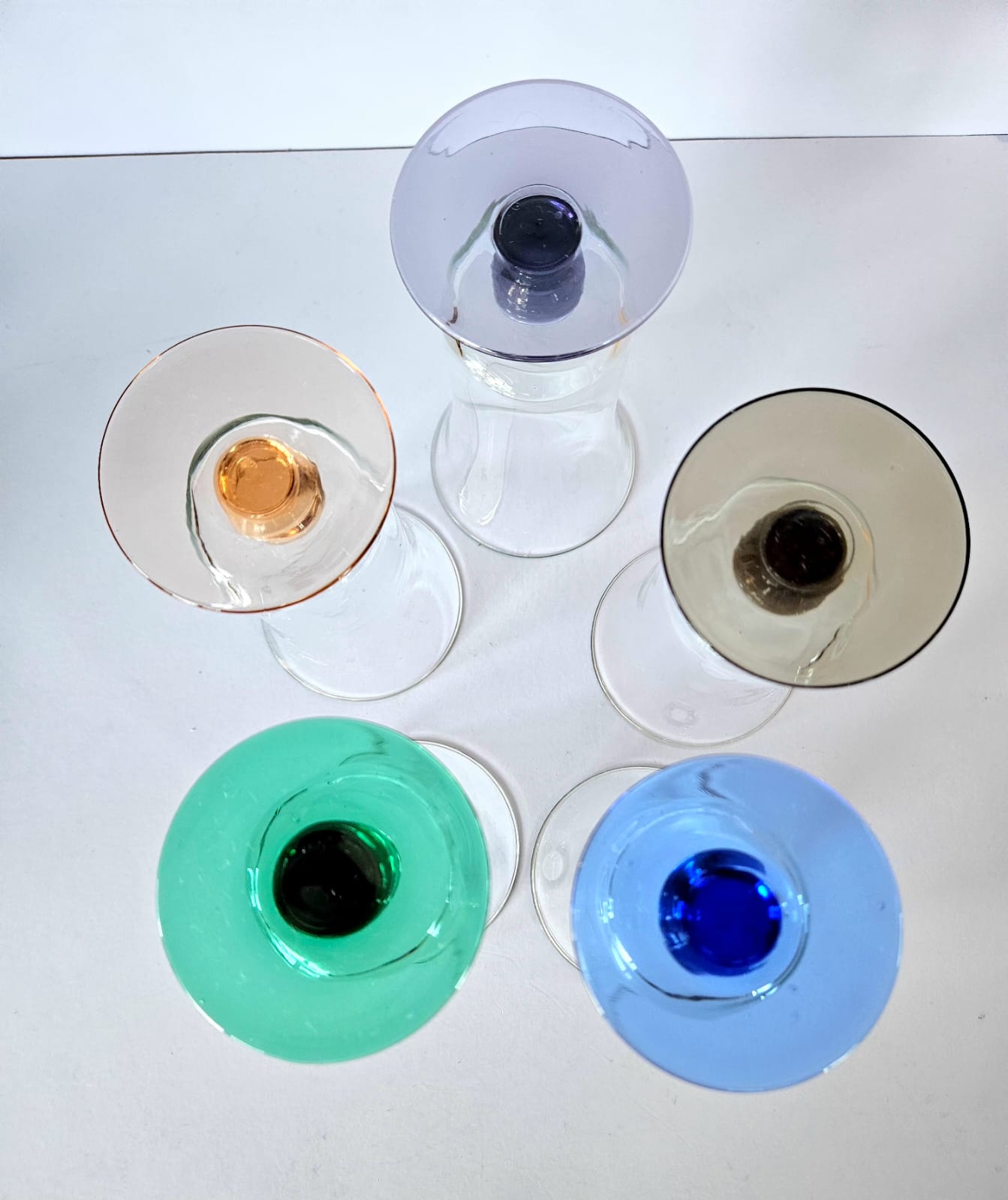 5 x 1940s Harlequin short stem wine/parfait glasses