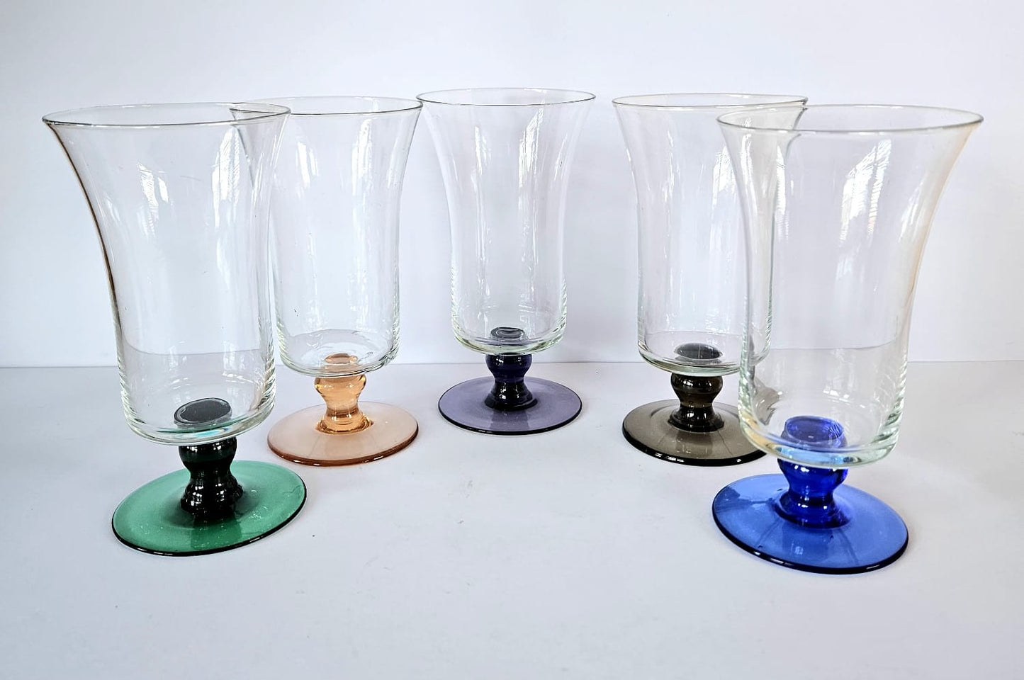 5 x 1940s Harlequin short stem wine/parfait glasses