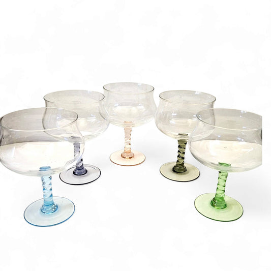 Vintage Arlequin Twist Stem Glasses. Set of 5