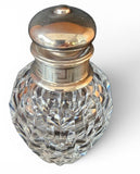 Antique Art Deco facetted glass scent bottle, Sterling silver lid.