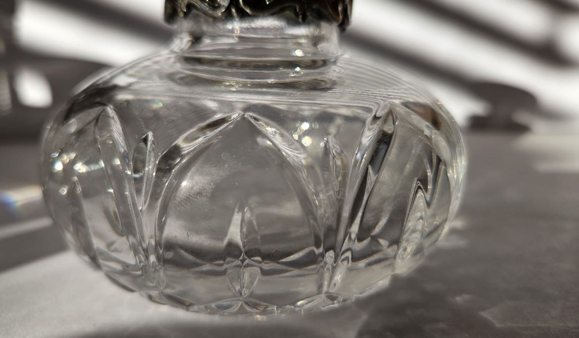 Vintage Atlantis Crystal Perfume Bottle Sterling Silver collar- Signed