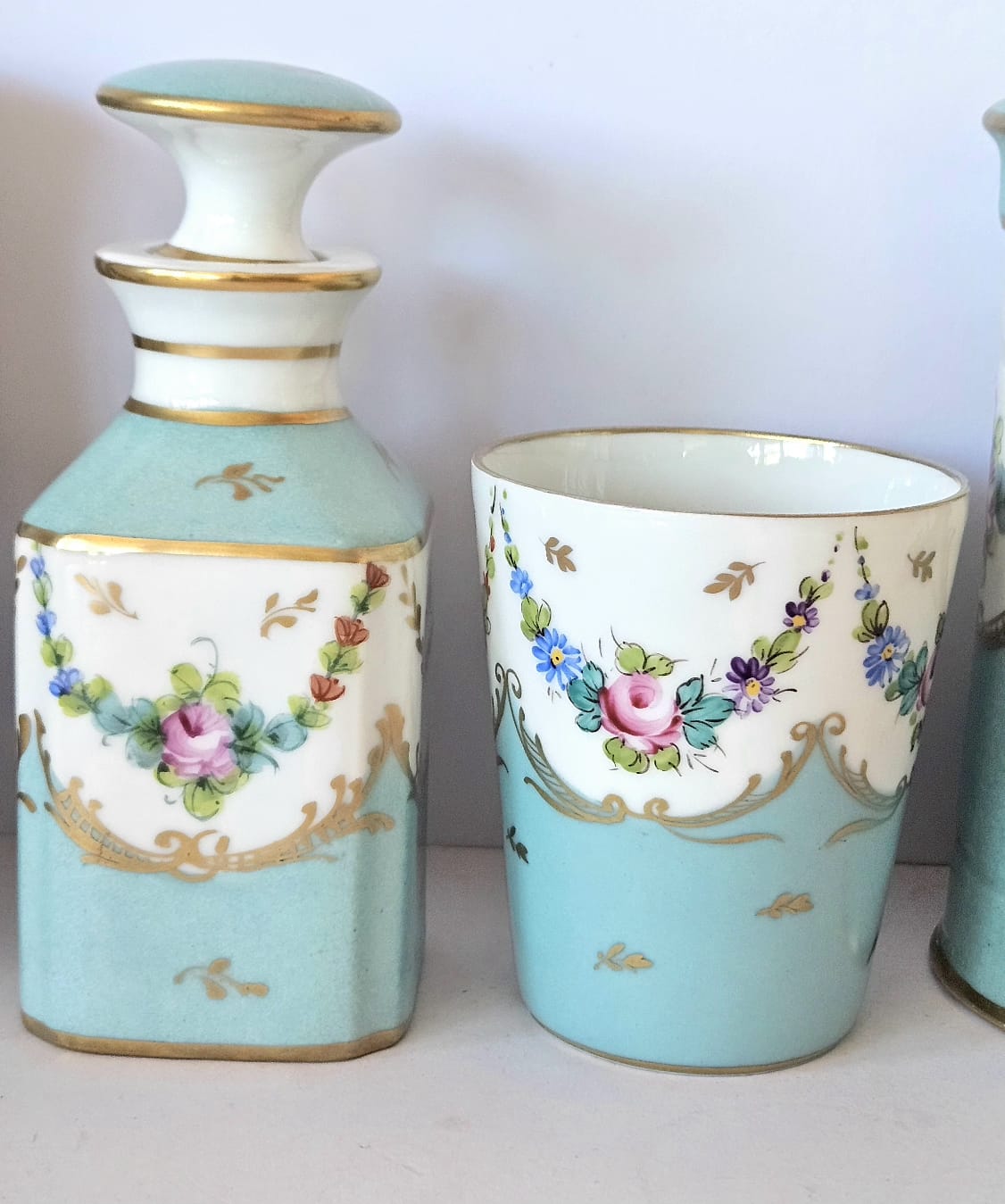 Antique hand-painted Limoges porcelain bathroom/dresser set