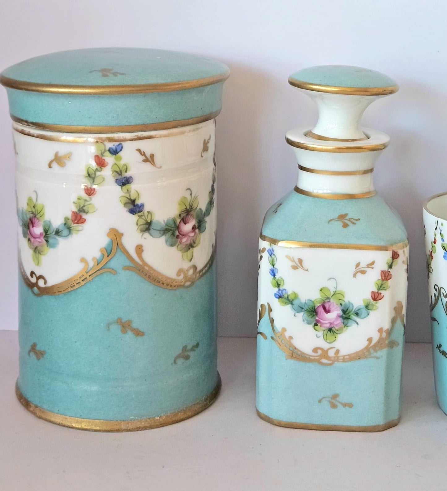 Antique hand-painted Limoges porcelain bathroom/dresser set