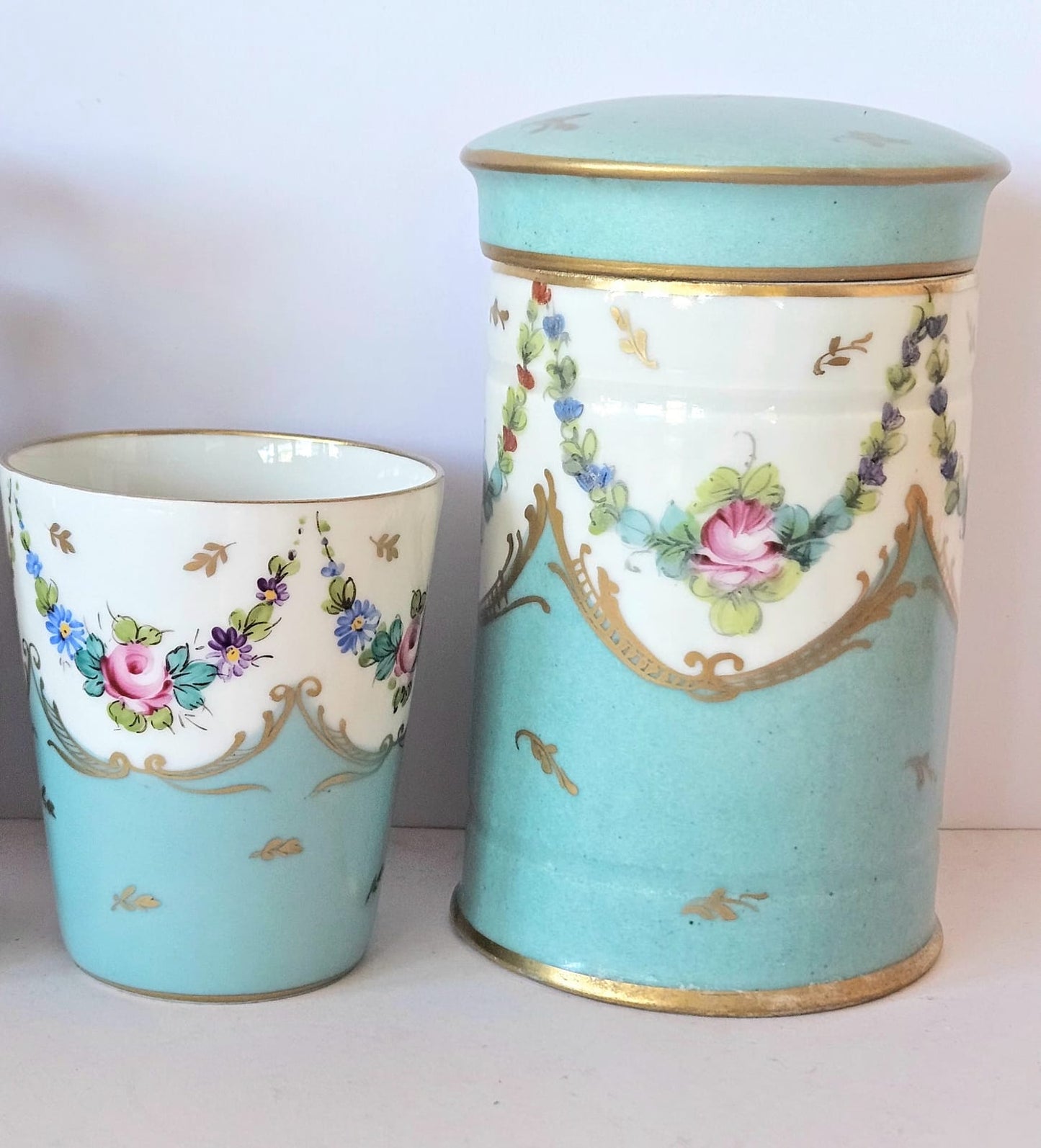 Antique hand-painted Limoges porcelain bathroom/dresser set