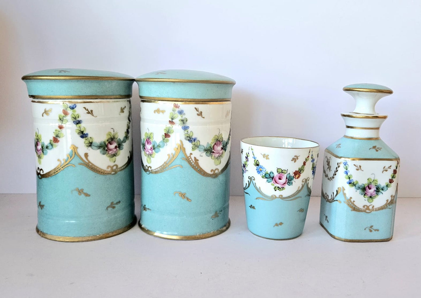 Antique hand-painted Limoges porcelain bathroom/dresser set