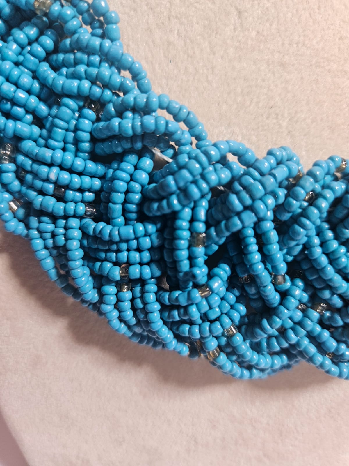 Vintage 80's Turquoise Glass Seed Beaded Chunky Braided Necklace