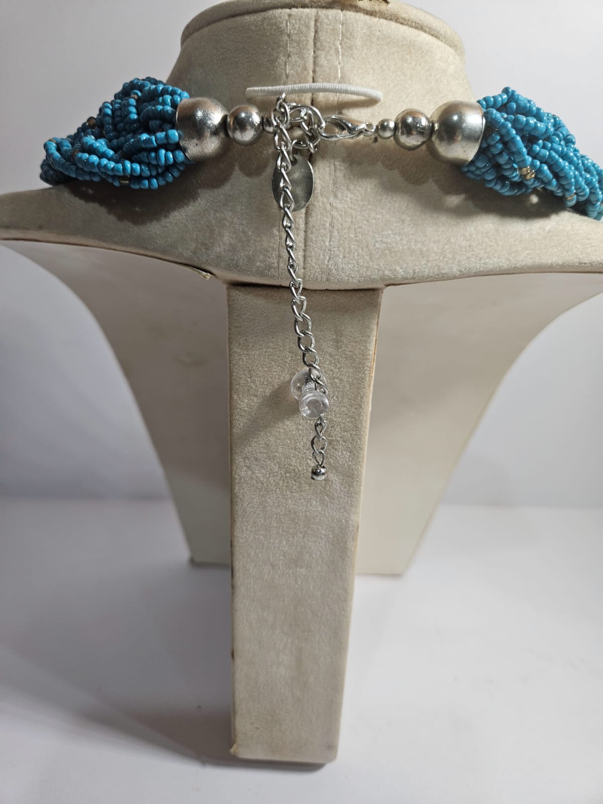 Vintage 80's Turquoise Glass Seed Beaded Chunky Braided Necklace