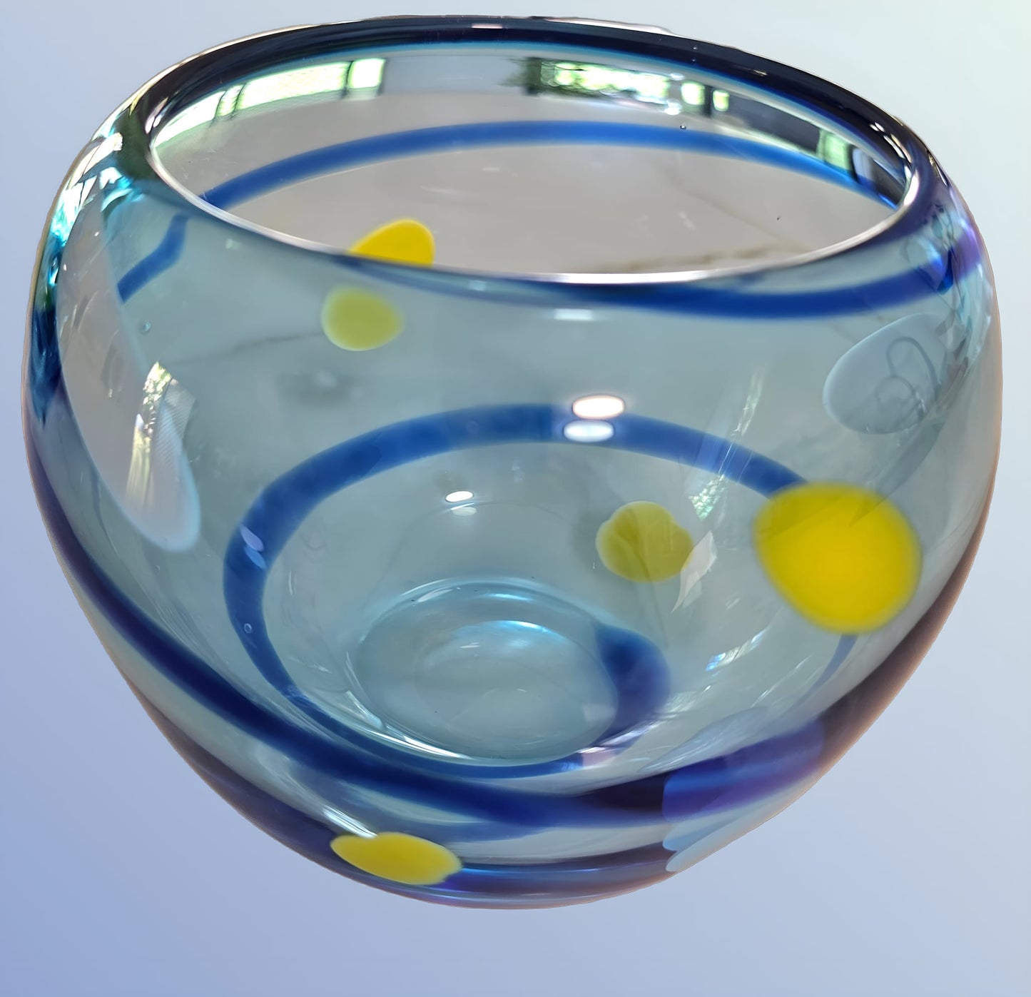 Handblown Blue Spiral Art Glass Vase and bowls