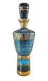 Vintage Bohemian Czech Aqua Gold Trim Glass Decanter set with 6 glasses