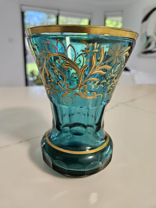 Bohemian Decorated Cut Crystal Vase - Antique Circa 1860-1880