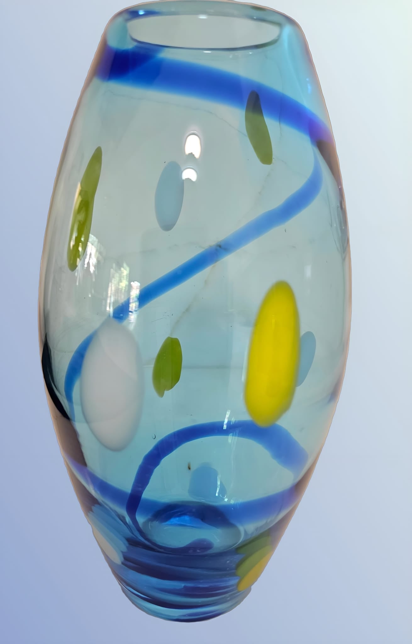 Handblown Blue Spiral Art Glass Vase and bowls