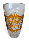 Large Bohemian Huta Szkła Julia amber-overlay cut-to clear crystal Vase c. 1960