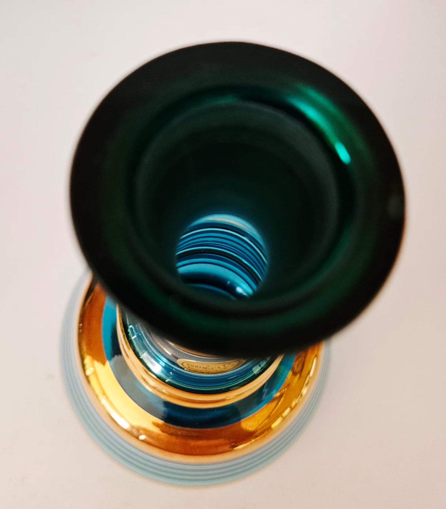 Bohemian Blue and Gold Striped Glass Decanter set