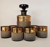 Bohemian MCM amber and gold striped glass decanter set- c.1960