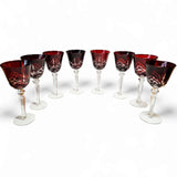 Set of 8 x Vintage Crystal 8.5” Ruby Red Cut to Clear Hock Wine Glasses
