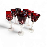 Set of 8 x Vintage Crystal 8.5” Ruby Red Cut to Clear Hock Wine Glasses