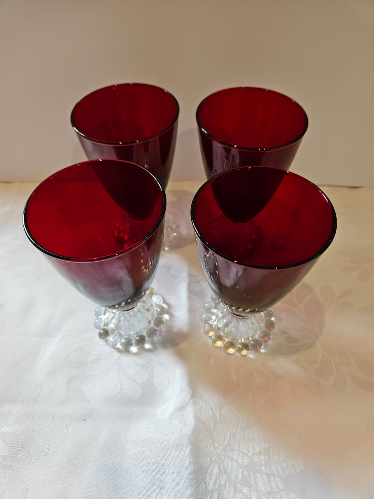 4 x Vintage Ruby Red wine goblets by Anchor Hocking