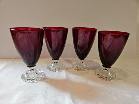 4 x Vintage Ruby Red wine goblets by Anchor Hocking