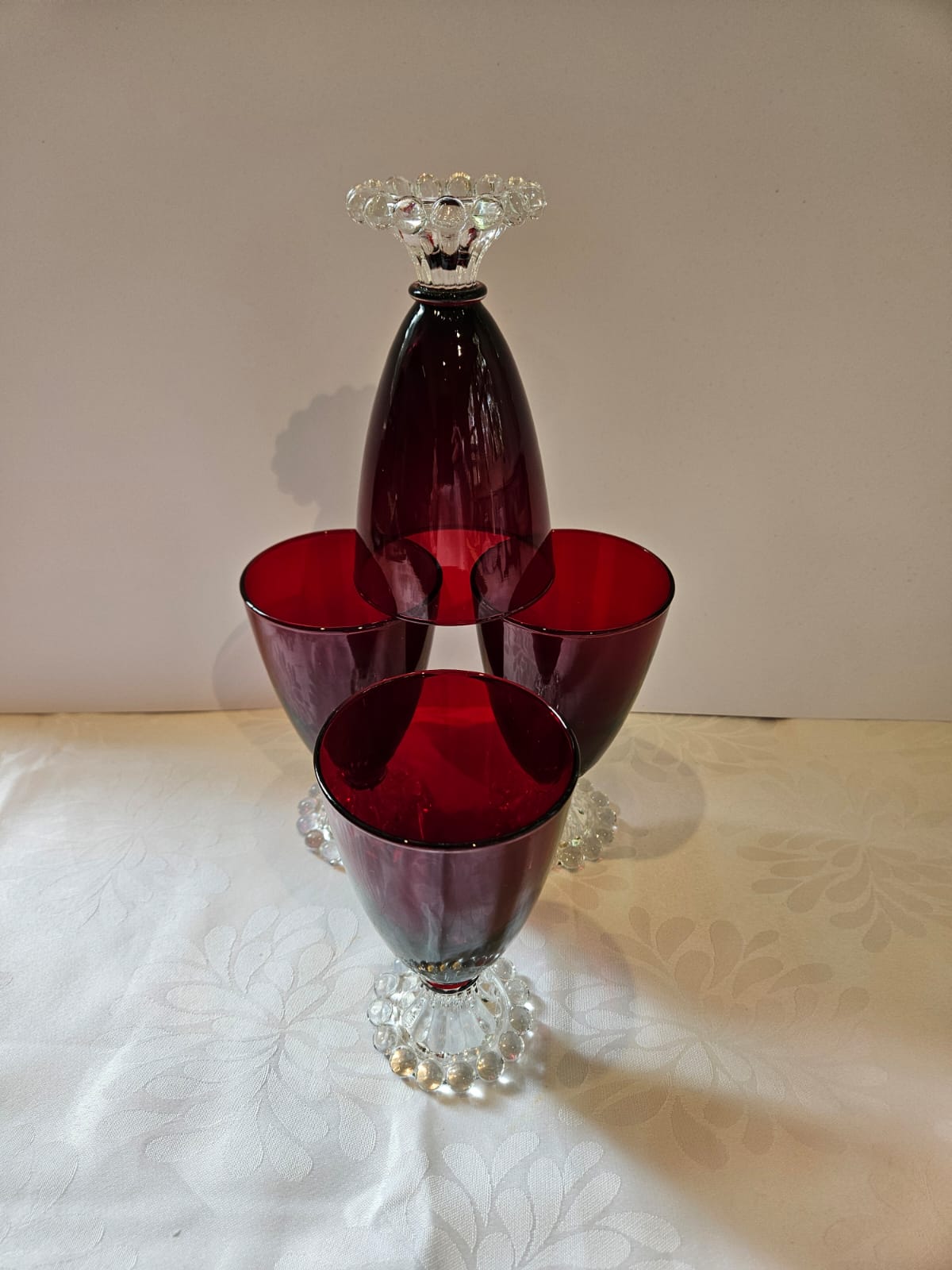 4 x Vintage Ruby Red wine goblets by Anchor Hocking