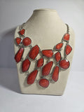 Bib Statement Silver Tone Red Faux Stones Costume Jewelry Necklace 50cm