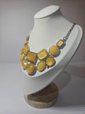 New York &Company Bib breastplate Necklace Silver Metal Facet Yellow faux stones