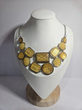 New York &Company Bib breastplate Necklace Silver Metal Facet Yellow faux stones