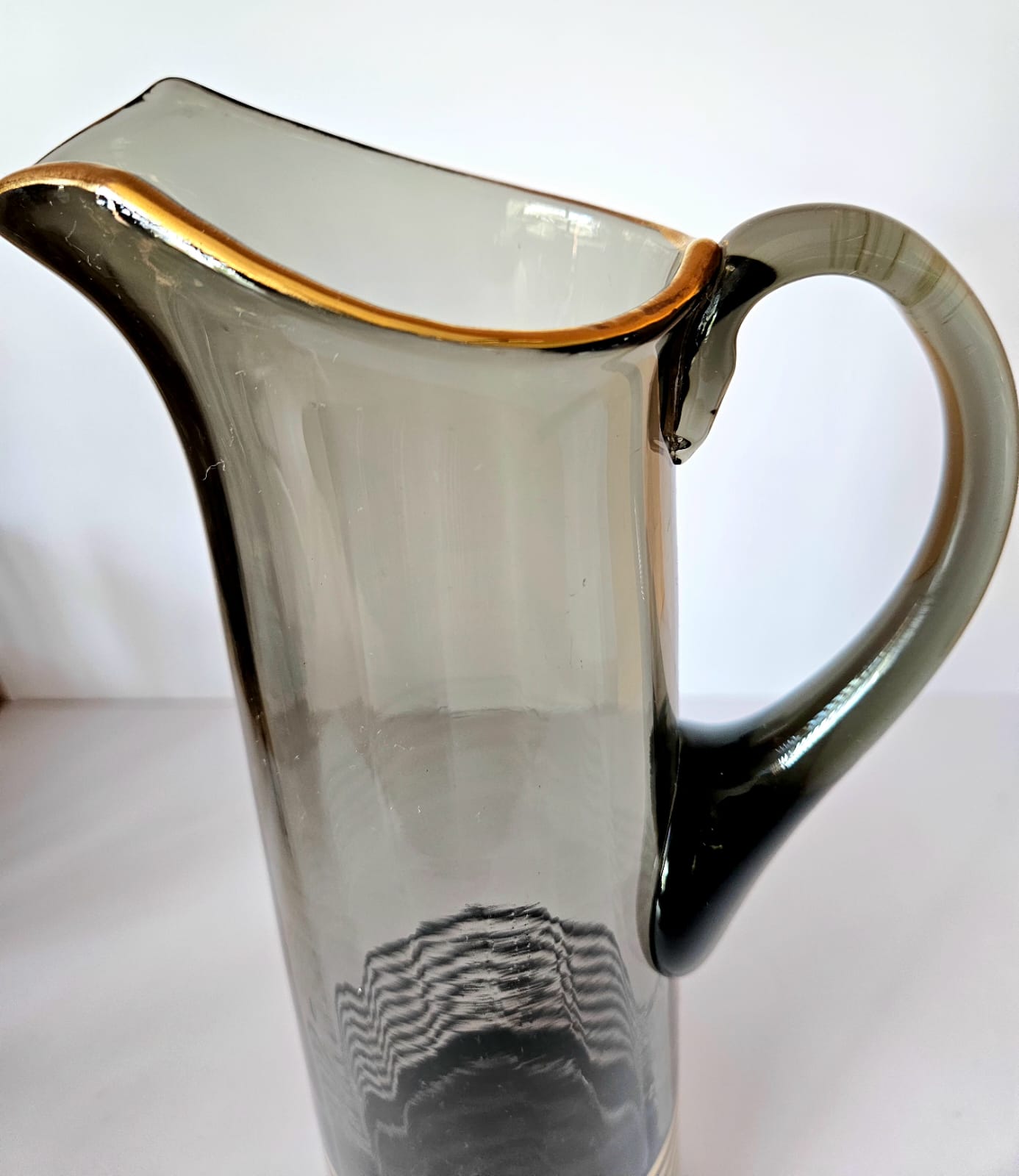 MCM Limonade Set - Tall Smoke & Gold Stripes jug with 6 highball tumblers