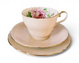 Vintage 1930s Aynsley Trio Pale Peach with Pink Cabbage Rose