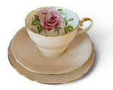 Vintage 1930s Aynsley Trio Pale Peach with Pink Cabbage Rose